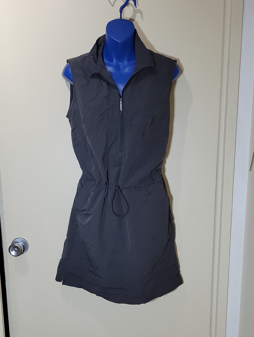 Eddie Bauer Charcoal Zip-Front Drawstring Mini Dress